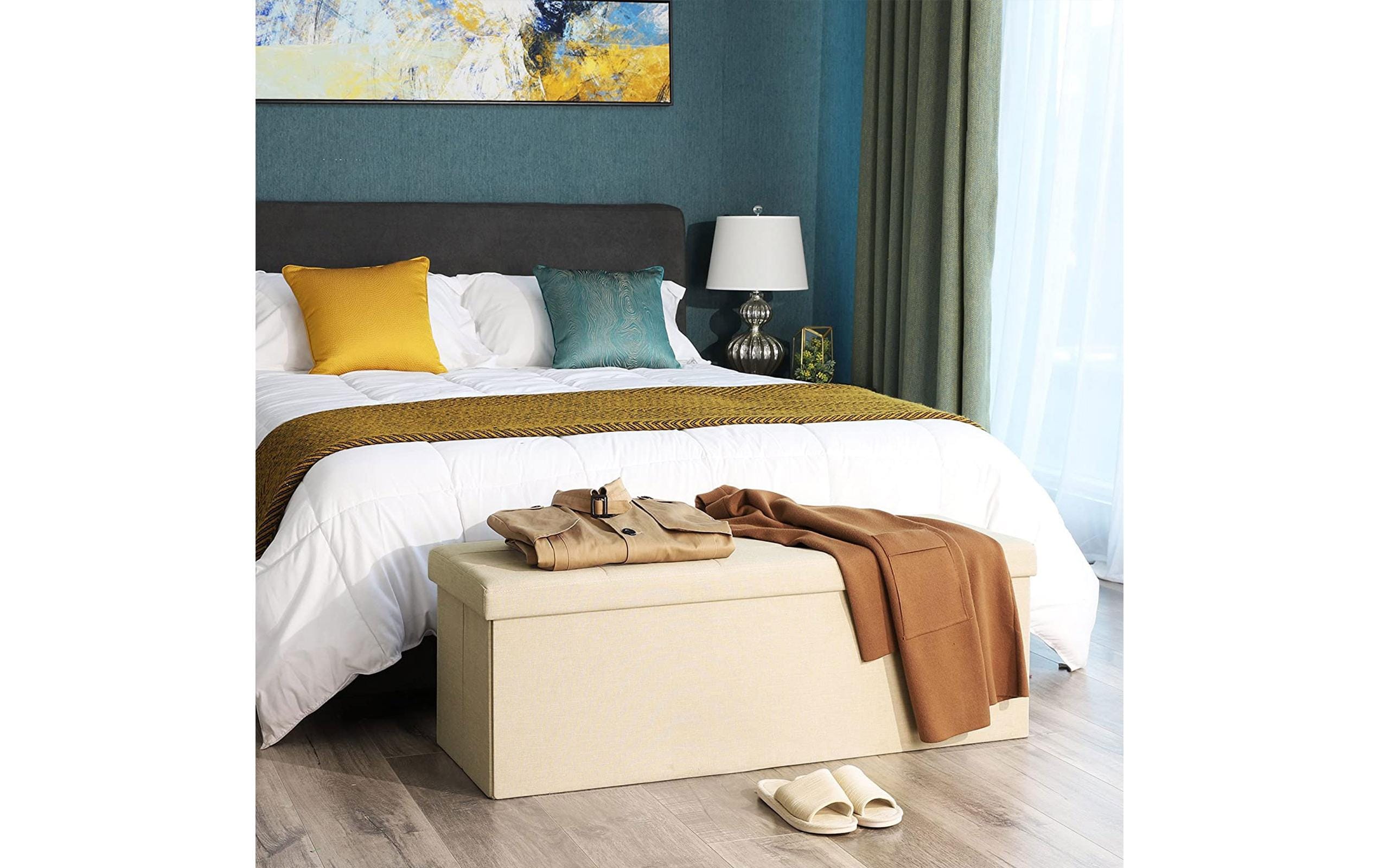 Songmics Sitztruhe Ottomane mit Stauraum 110 x 38 cm, Beige