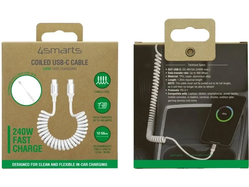 4smarts USB 2.0-Spiralkabel USB C - USB C 1.35 m Weiss 4smarts USB 2.0-Spiralkabel USB C - USB C 1.35 m Weiss