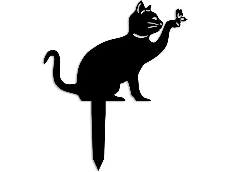 Wallxpert Gartenstecker Katze mit Schmeterling 36 x 31 cm Wallxpert Gartenstecker Katze mit Schmeterling 36 x 31 cm