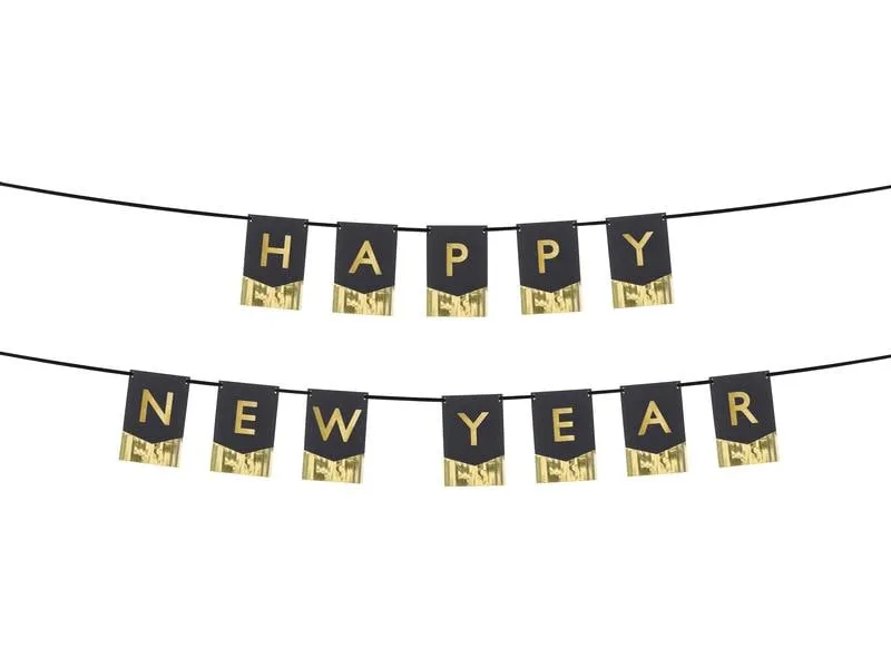 Partydeco Girlande Happy New Year 3.5 m, Gold