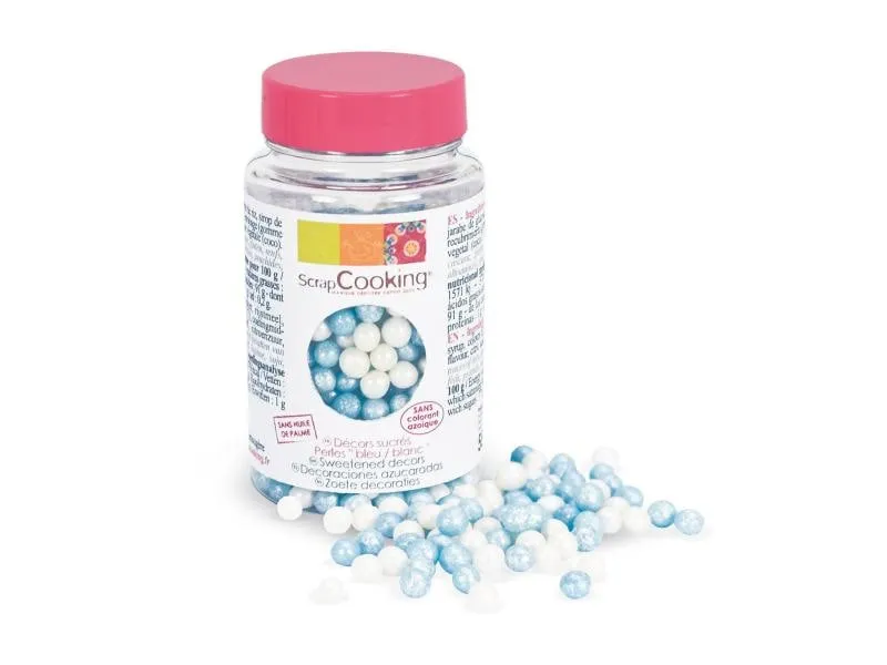 ScrapCooking Zuckerdekore Perlen weiss / blau 55 g