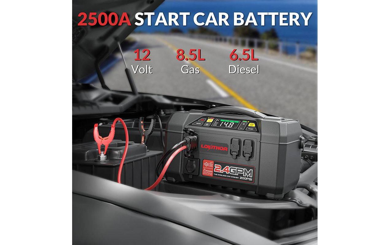 Lokithor Starthilfegerät 2500A mit Kompressor & Hochdruckreiniger Lokithor Starthilfegerät 2500A mit Kompressor & Hochdruckreiniger