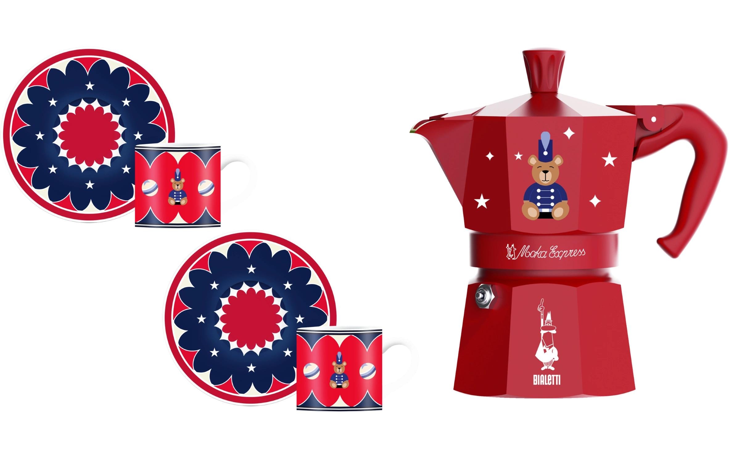 Bialetti Moka Express 3 Tassen, Rot/Blau