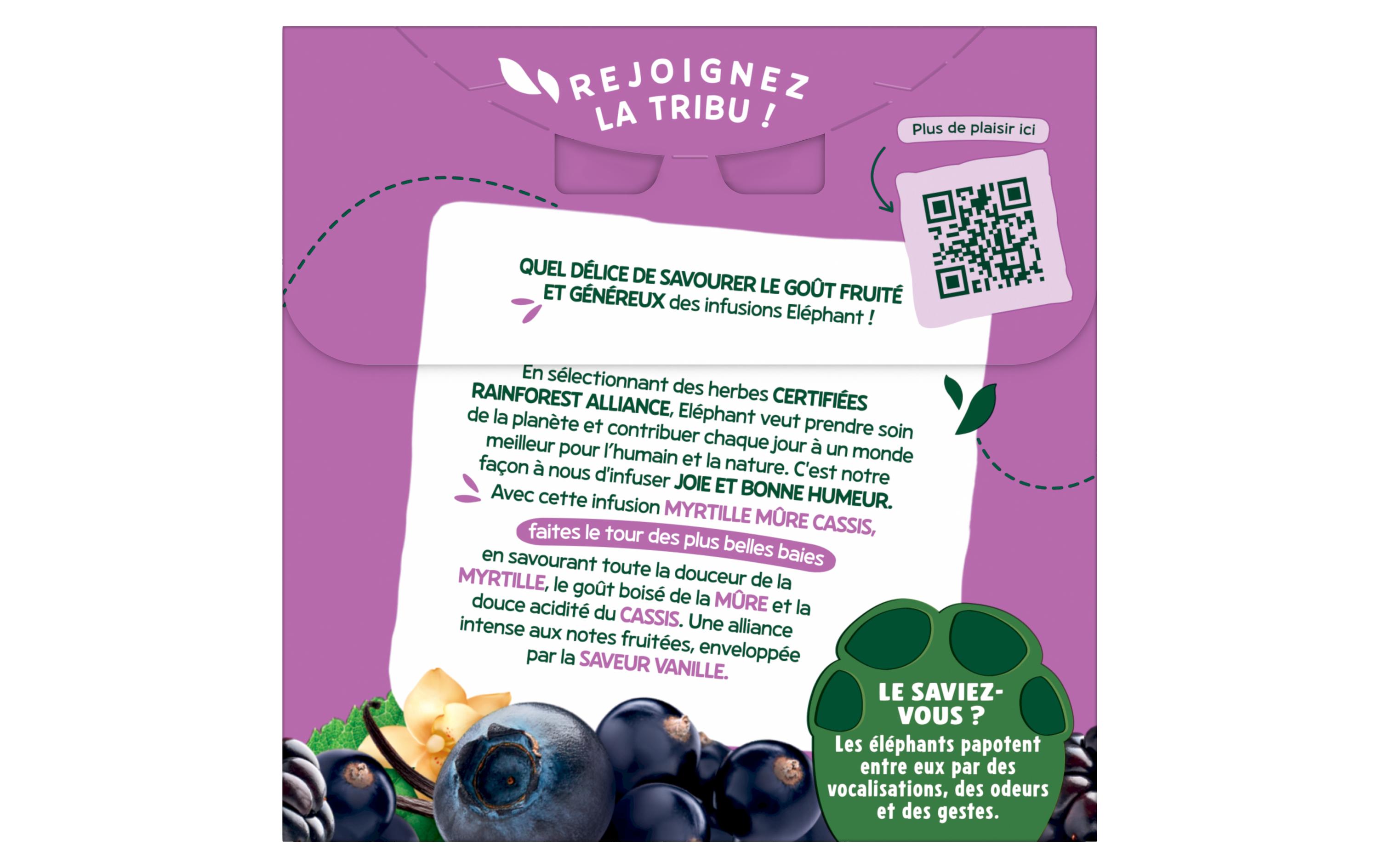 Eléphant Teebeutel Infusion Myrtille Múre Cassis 20 Stück