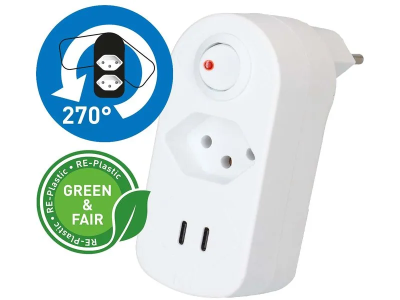 Max Hauri Mehrfachstecker Adapt 1x Typ 13, 2x USB-C, 20 W Max Hauri Mehrfachstecker Adapt 1x Typ 13, 2x USB-C, 20 W