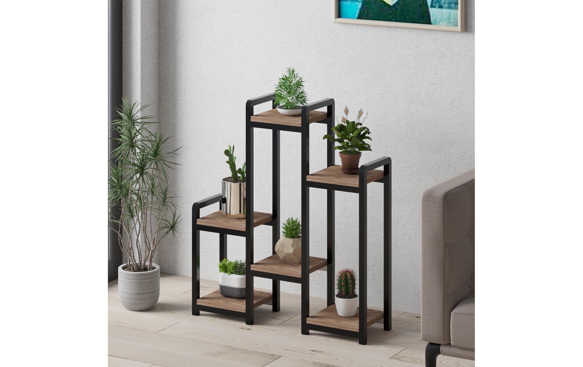 Woody Fashion Pflanzenständer Rosa 77 cm, Schwarz/Braun