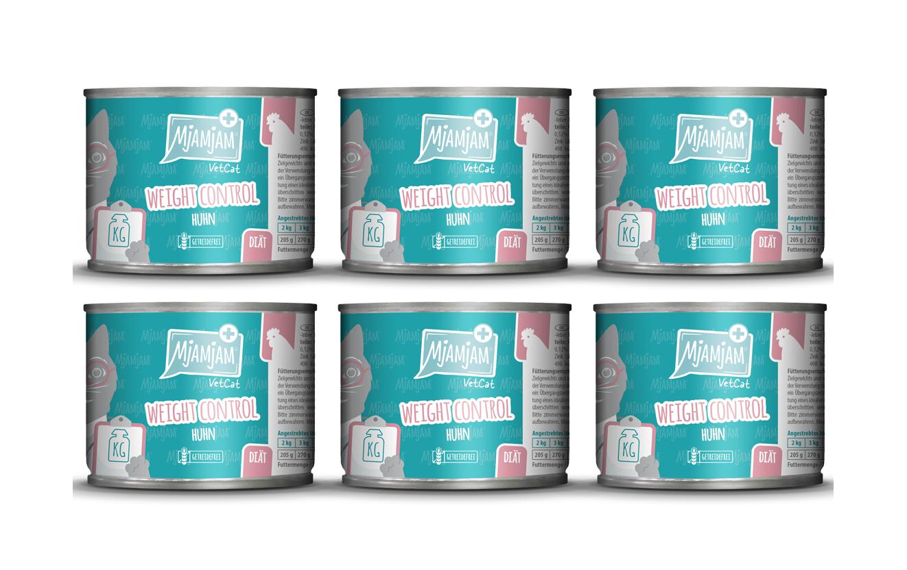 Mjamjam VetCat Nassfutter Weight Control Huhn, 6 x 200g