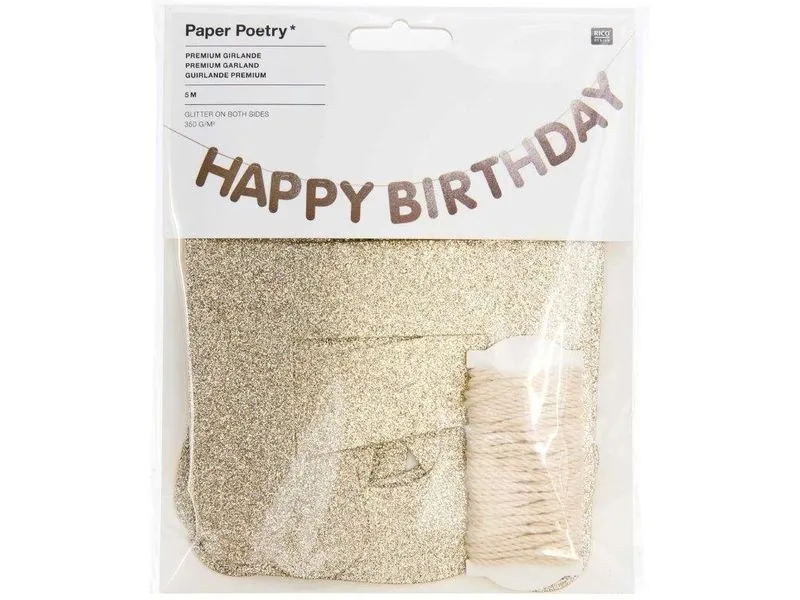 Rico Design Girlande Happy Birthday, Glitter Gold