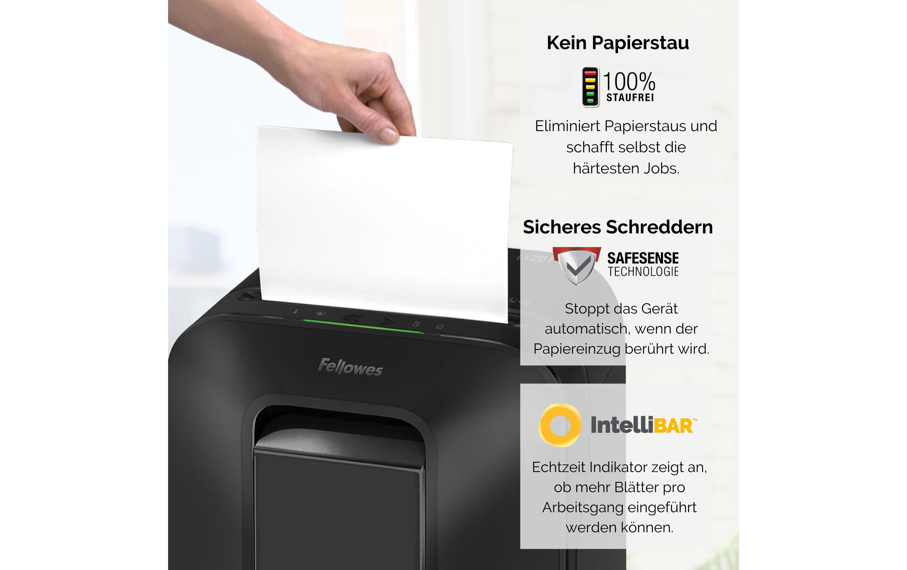 Fellowes Aktenvernichter LX201 P-5, 12 Seiten, Schwarz