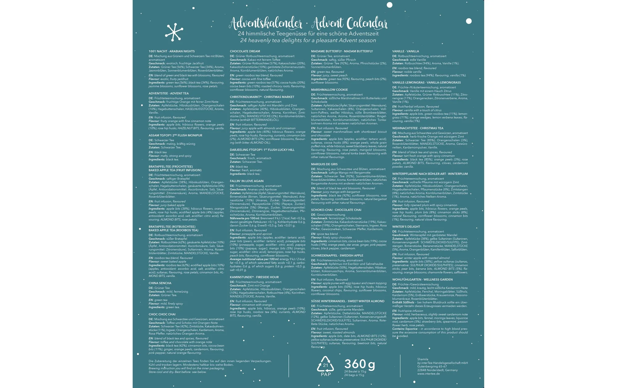 Creano Adventskalender Tee 24 Beutel à 15 g Creano Adventskalender Tee 24 Beutel à 15 g