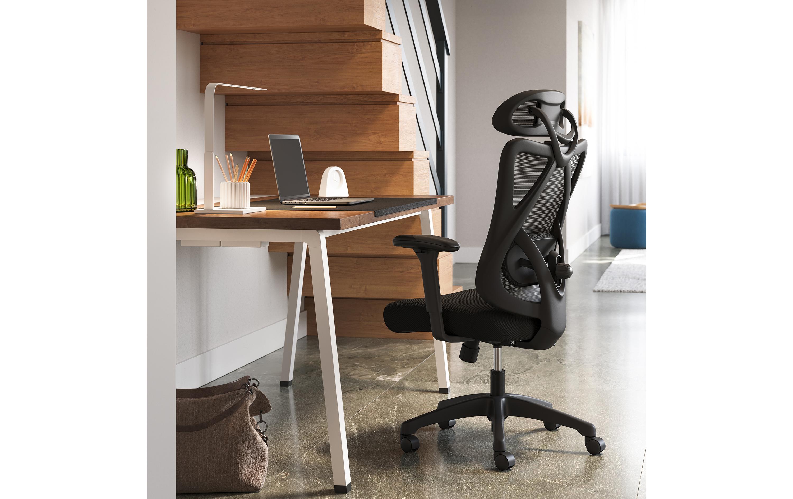 Songmics Bürostuhl mit Kopfstütze und Armlehnen, Schwarz