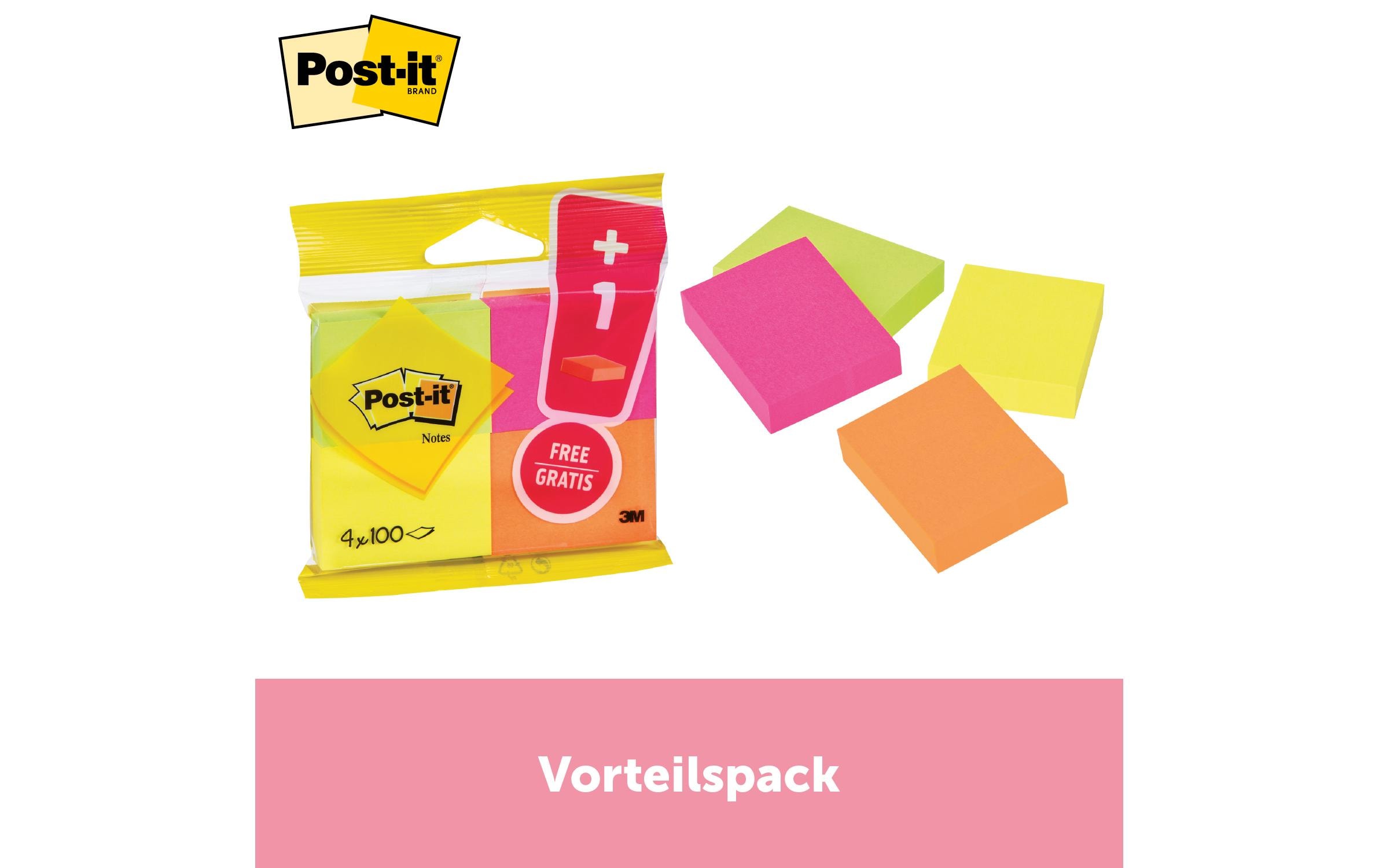 Post-it Notizzettel Post-it 5.1 x 3.8 cm, 4 Blöcke à 100 Blatt