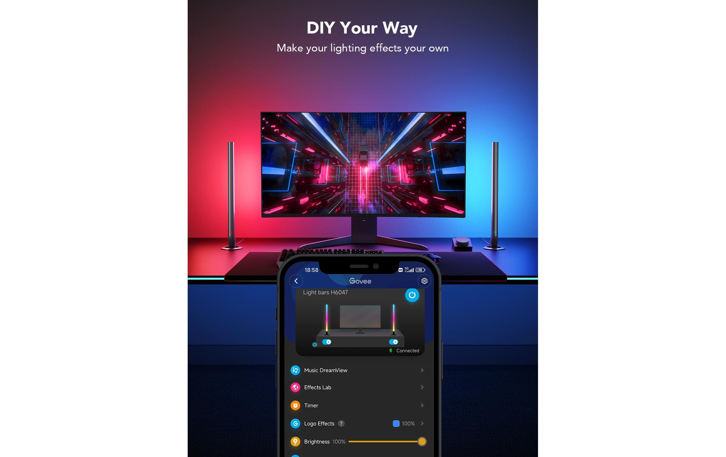 Govee Gaming Lichtbalken mit Smart Controller, RGBIC, Wi-Fi + BT