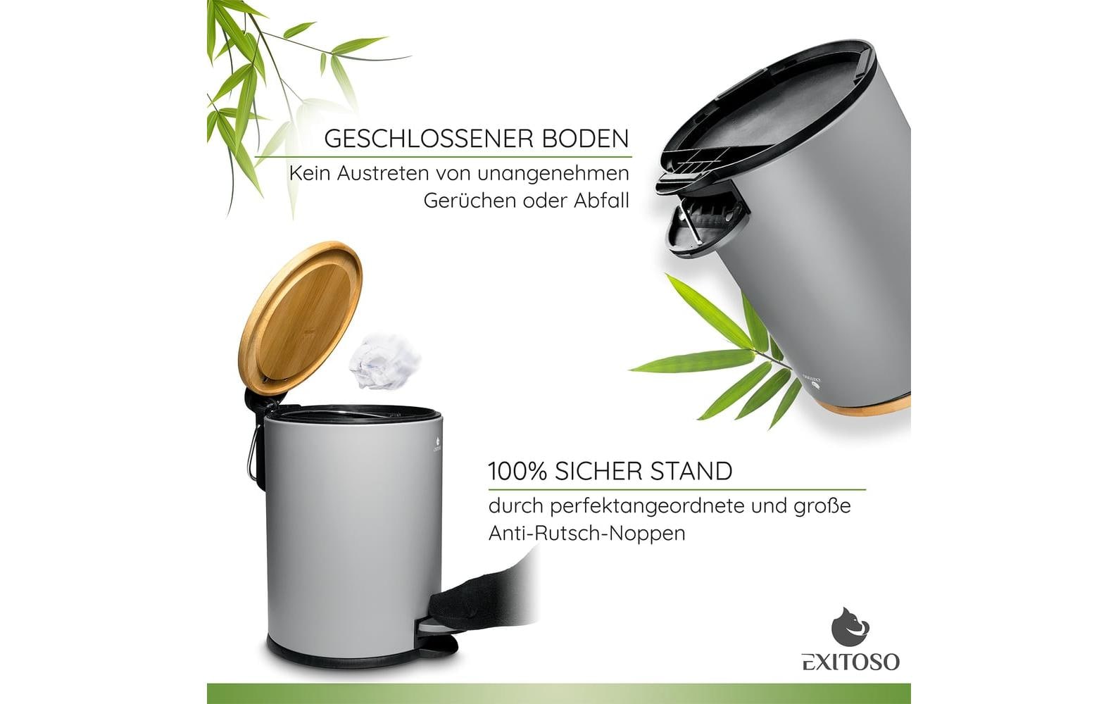Exitoso Tretmülleimer mit Softclose-Deckel 3 l, Grau
