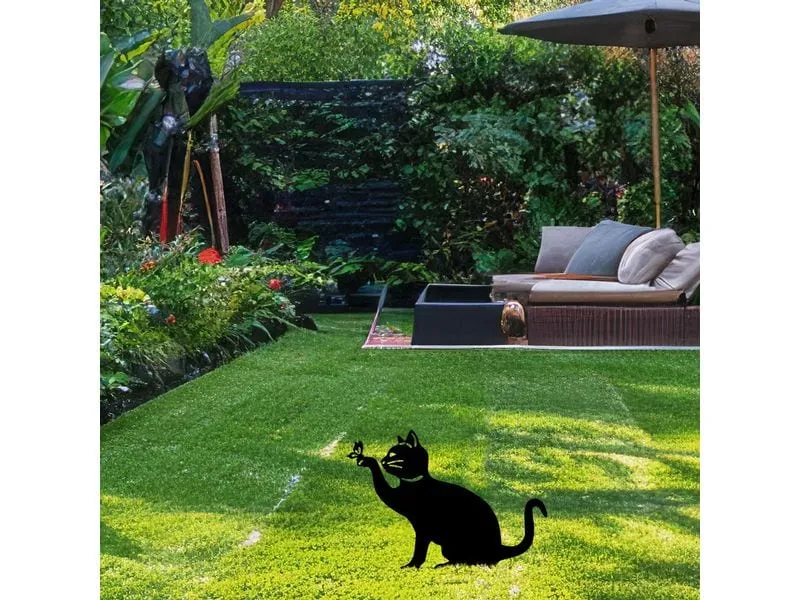 Wallxpert Gartenstecker Katze mit Schmeterling 36 x 31 cm Wallxpert Gartenstecker Katze mit Schmeterling 36 x 31 cm