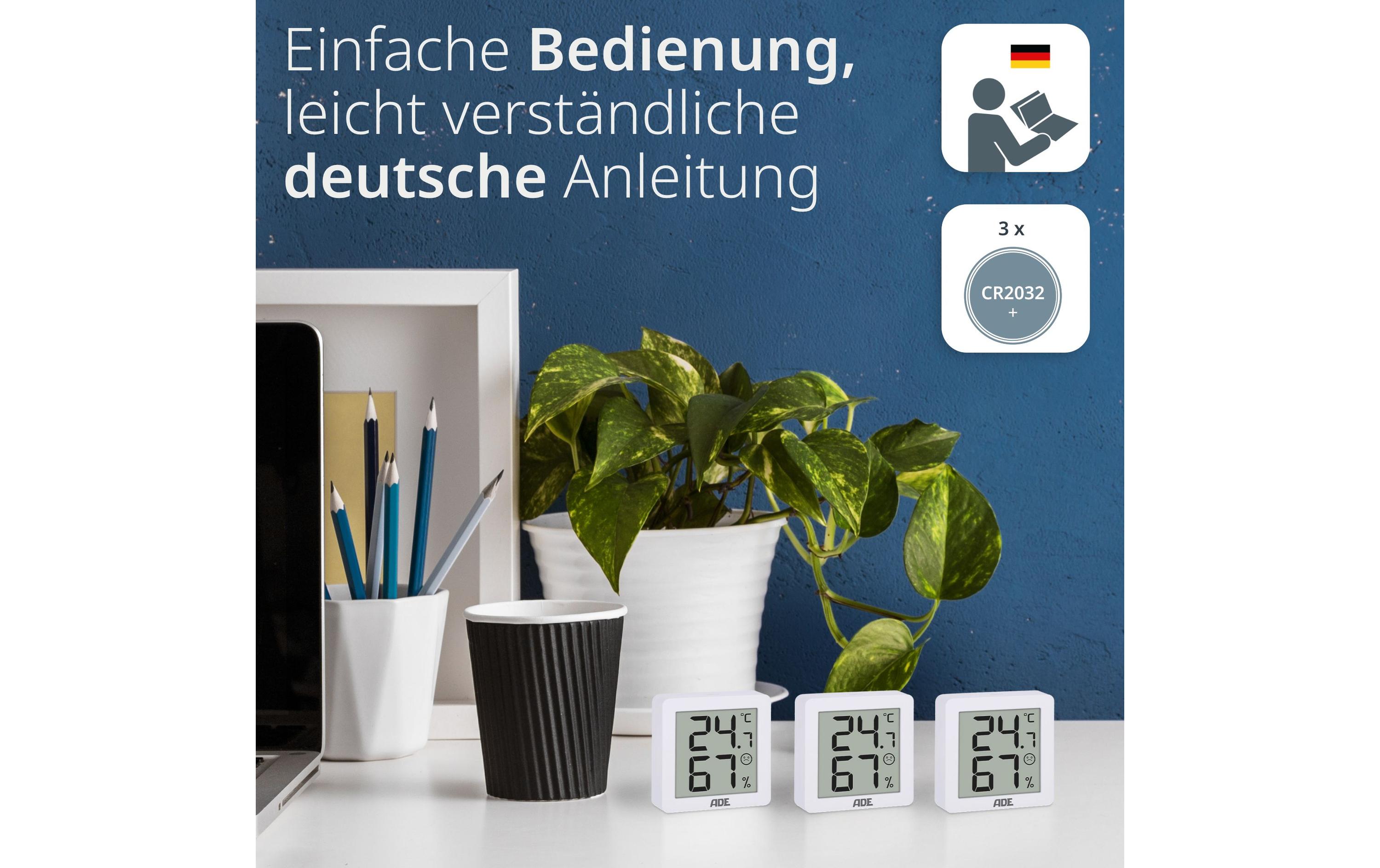 ADE Thermo-/Hygrometer digital 3 Stück, Weiss