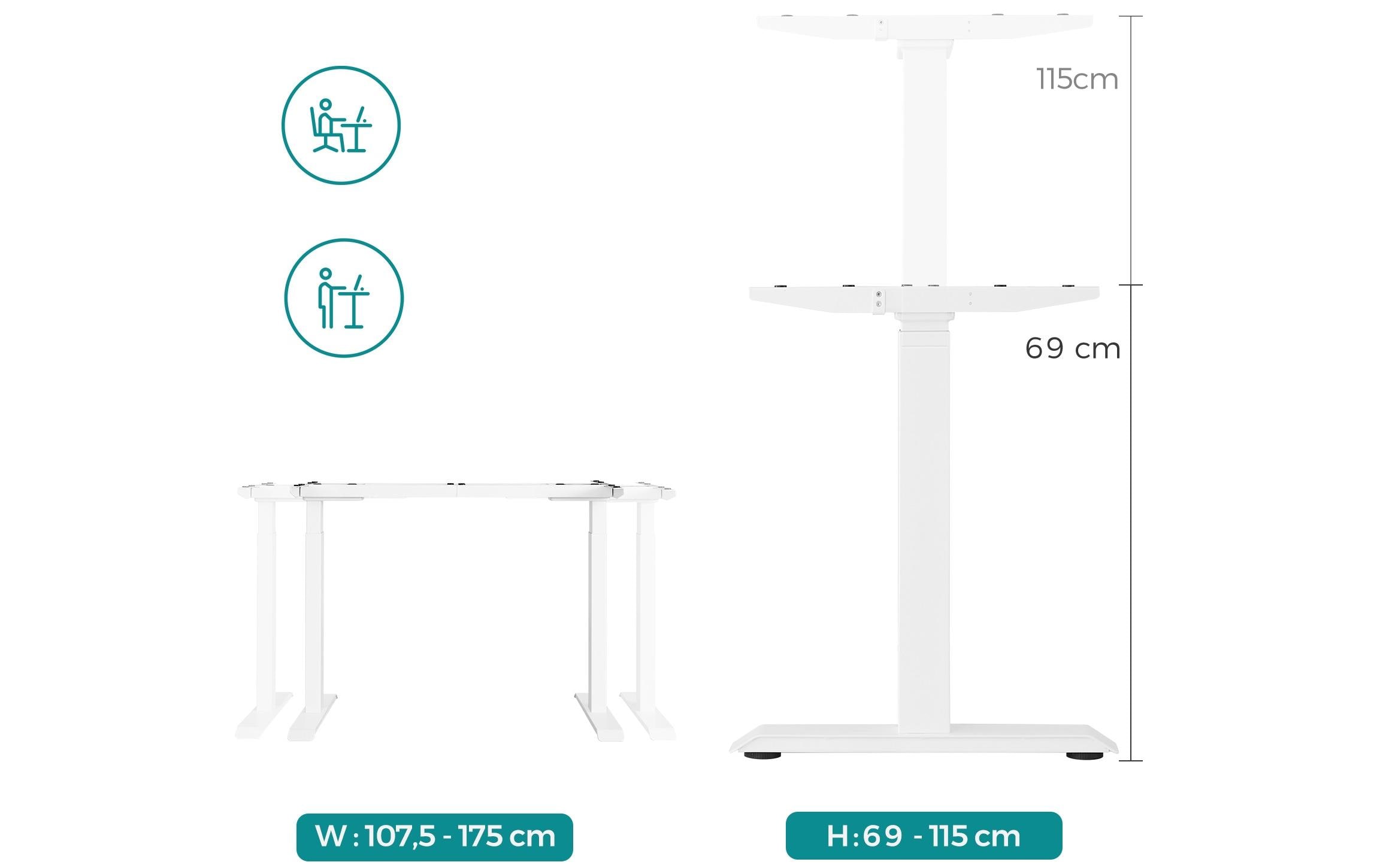 Songmics Tischgestell höhenverstellbar, ohne Tischplatte, Weiss