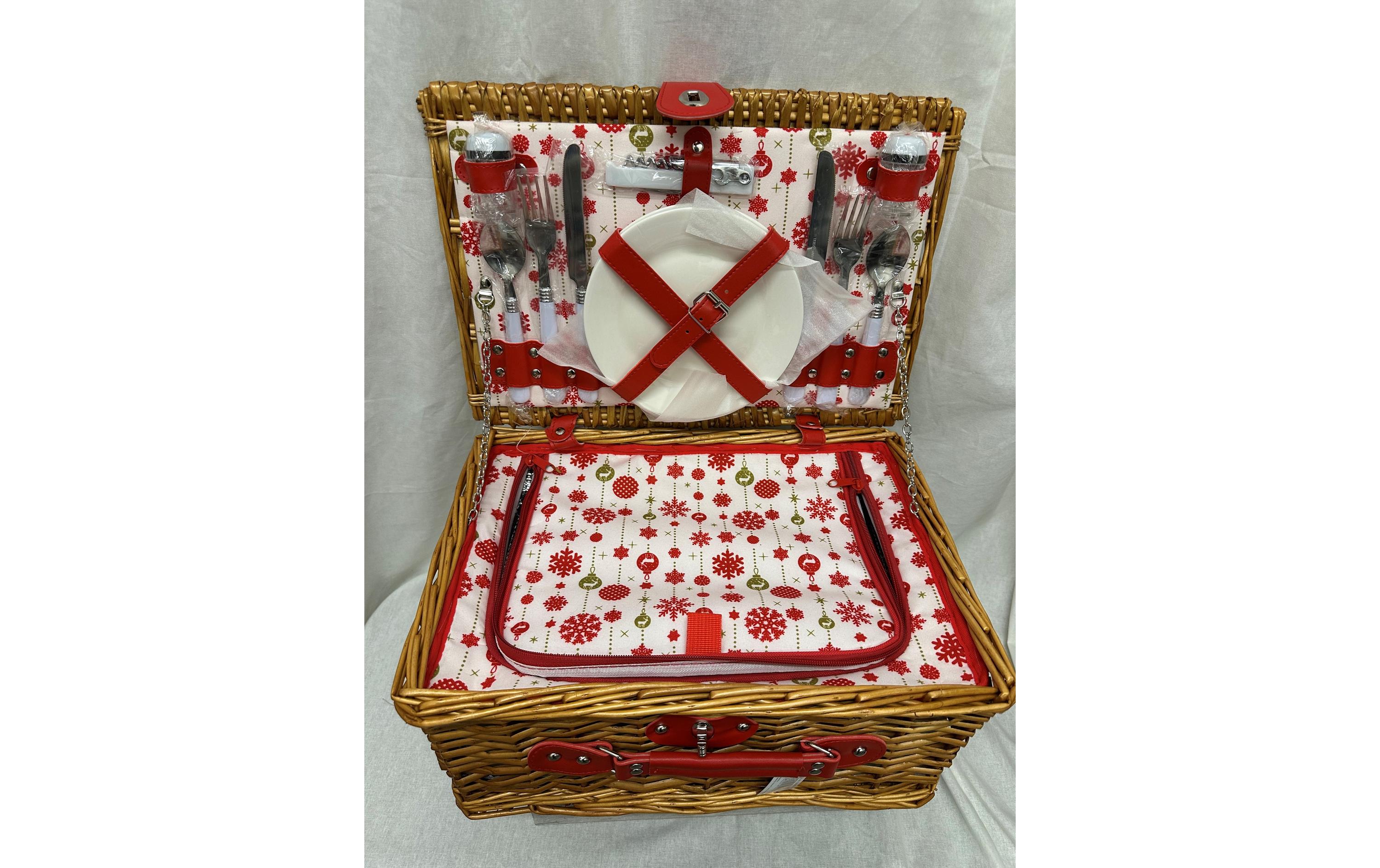 Dameco Picknickkorb für 2 Personen 13-teilig, Rot/Braun