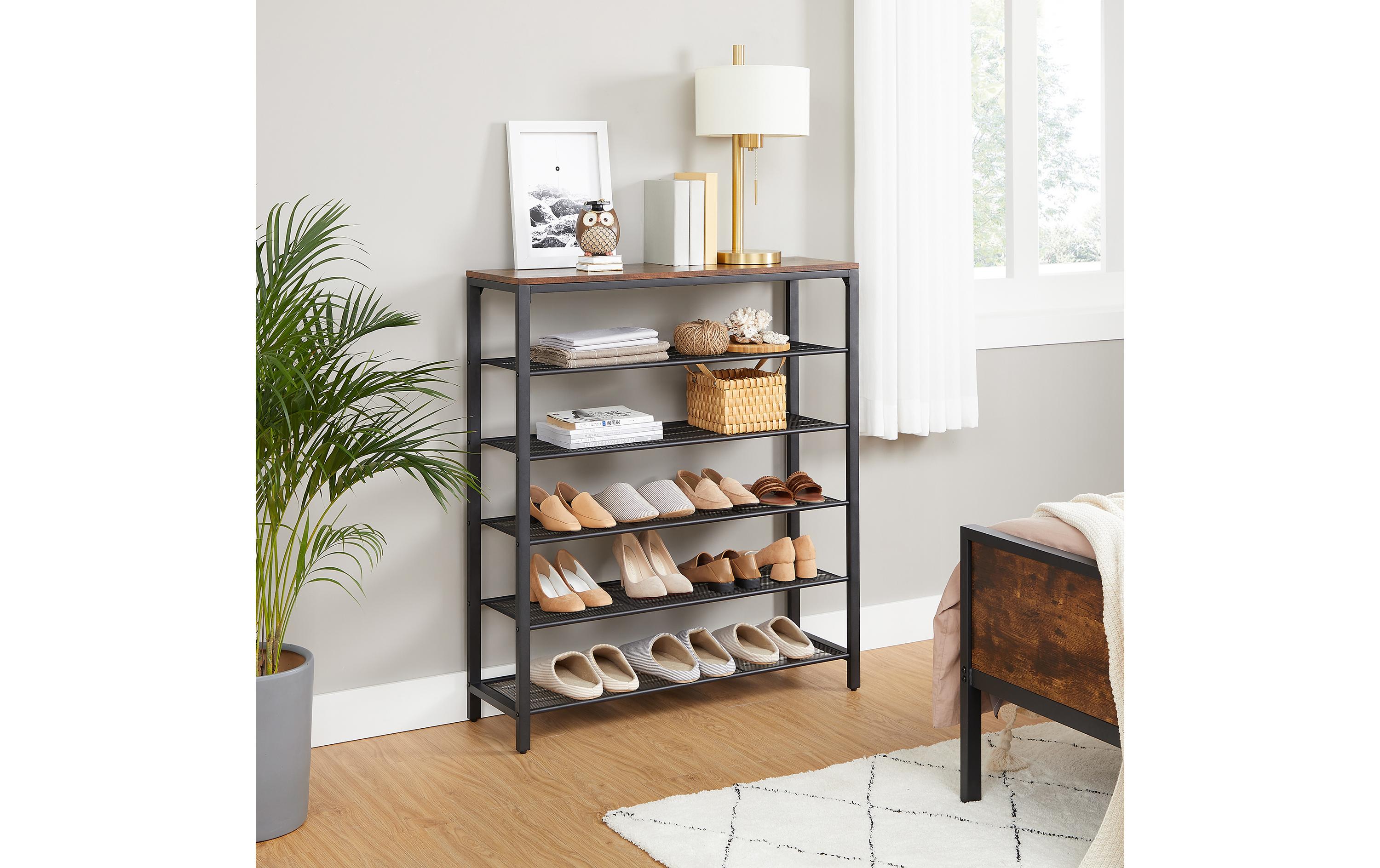 VASAGLE Schuhregal mit 5 Ablagen 100 x 110 cm, Braun/Schwarz