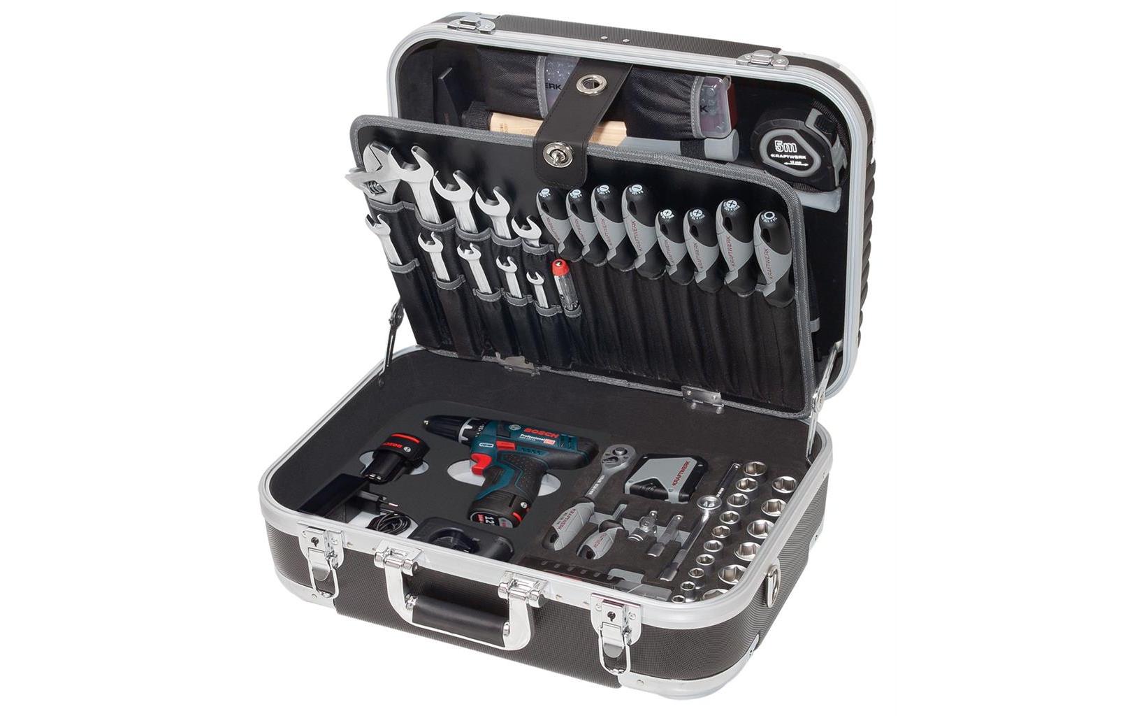 Kraftwerk Werkzeugkoffer Profi B160 mit Bosch Akkuschrauber 162-teilig