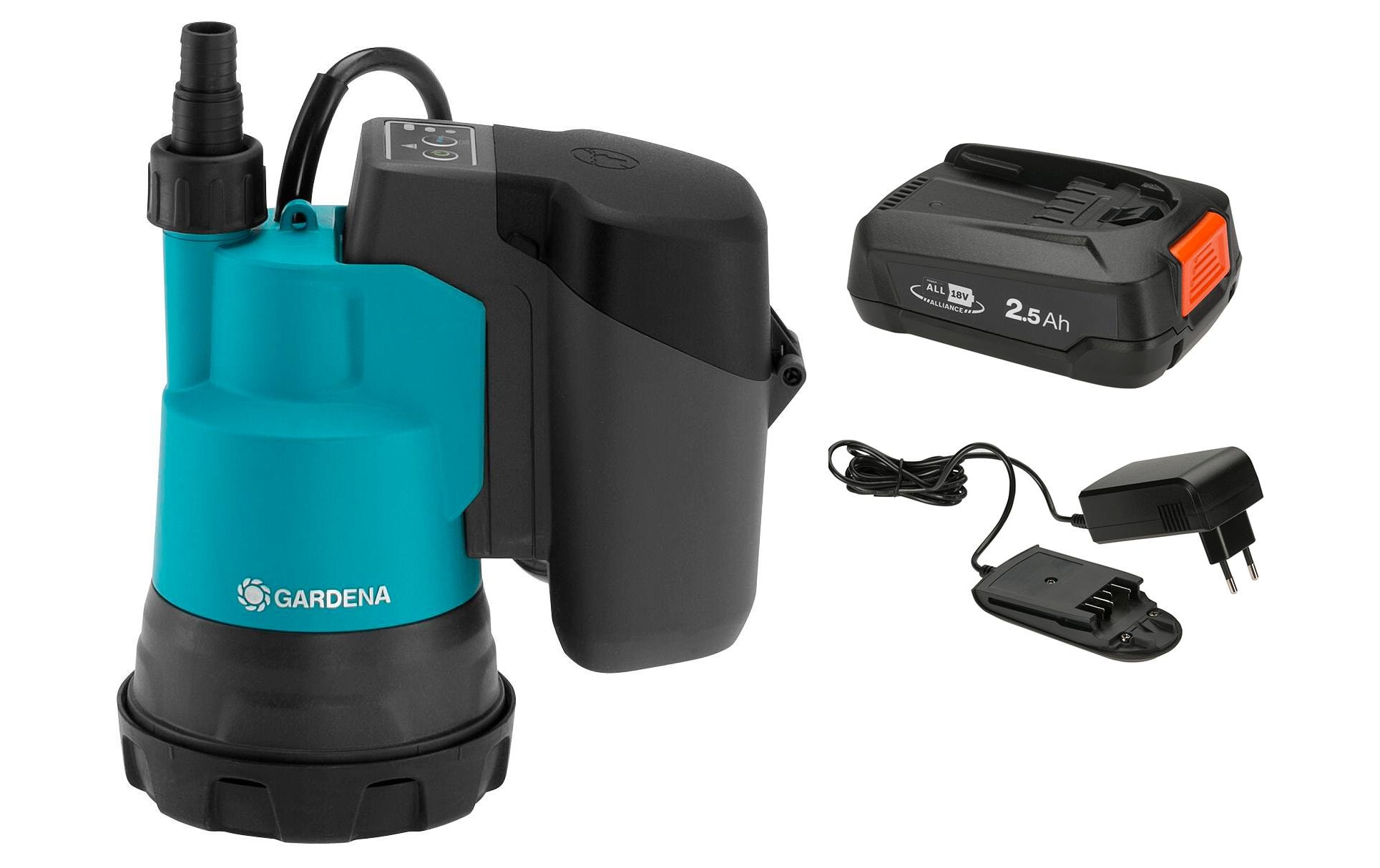 GARDENA Akku Klarwasser Tauchpumpe 2000/2 18 V P4A, Set GARDENA Akku Klarwasser Tauchpumpe 2000/2 18 V P4A, Set