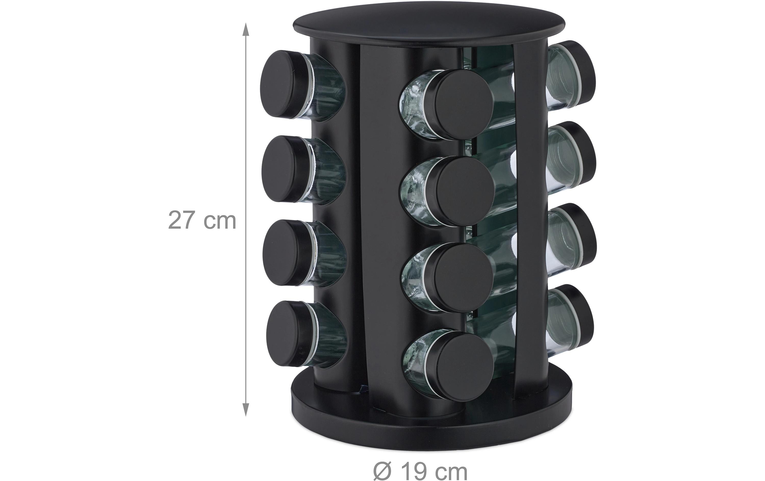 relaxdays Gewürzkarussell 16er Set Schwarz/Transparent