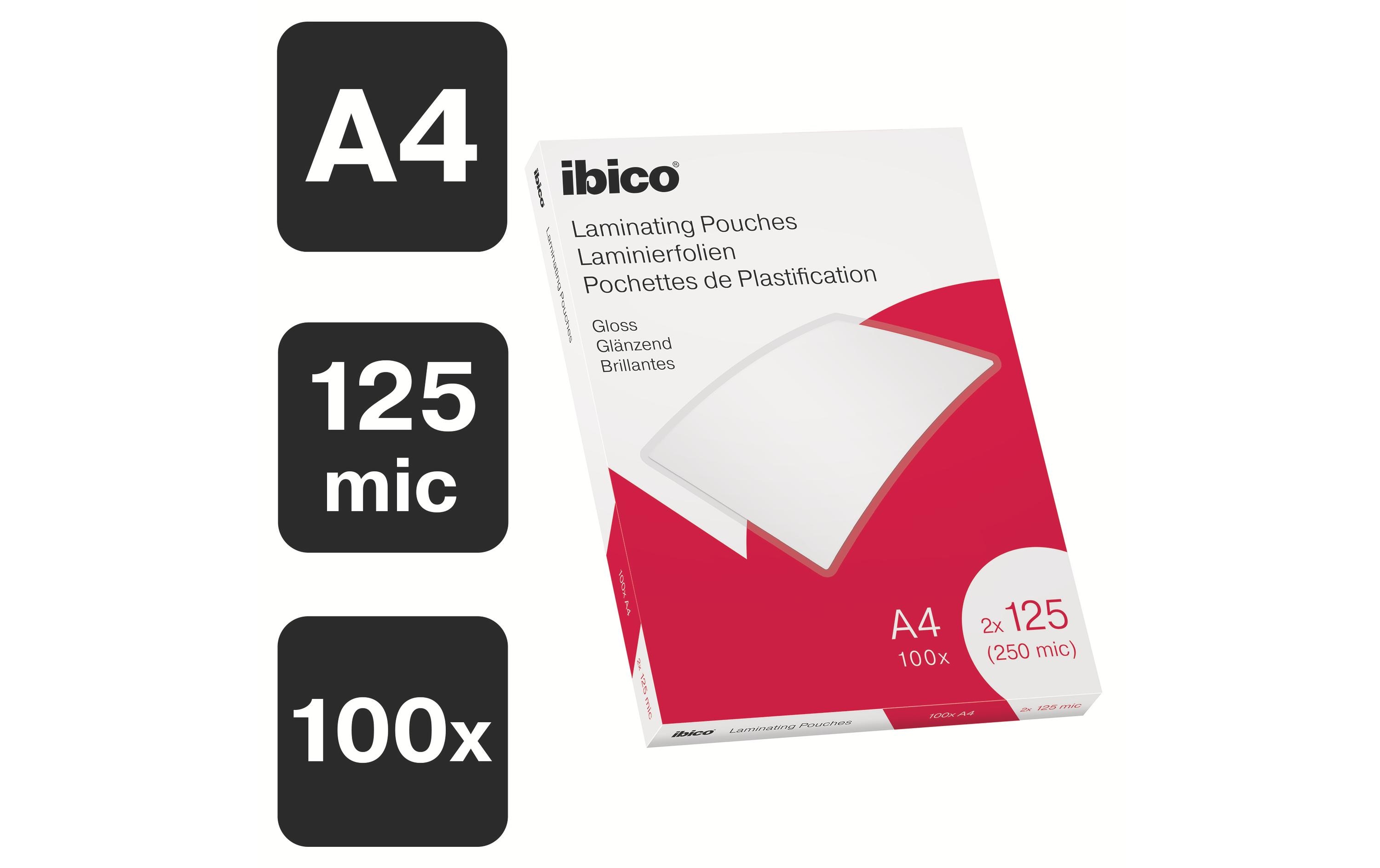 Ibico Laminierfolie A4, 125 µm, 100 Stück, Glänzend