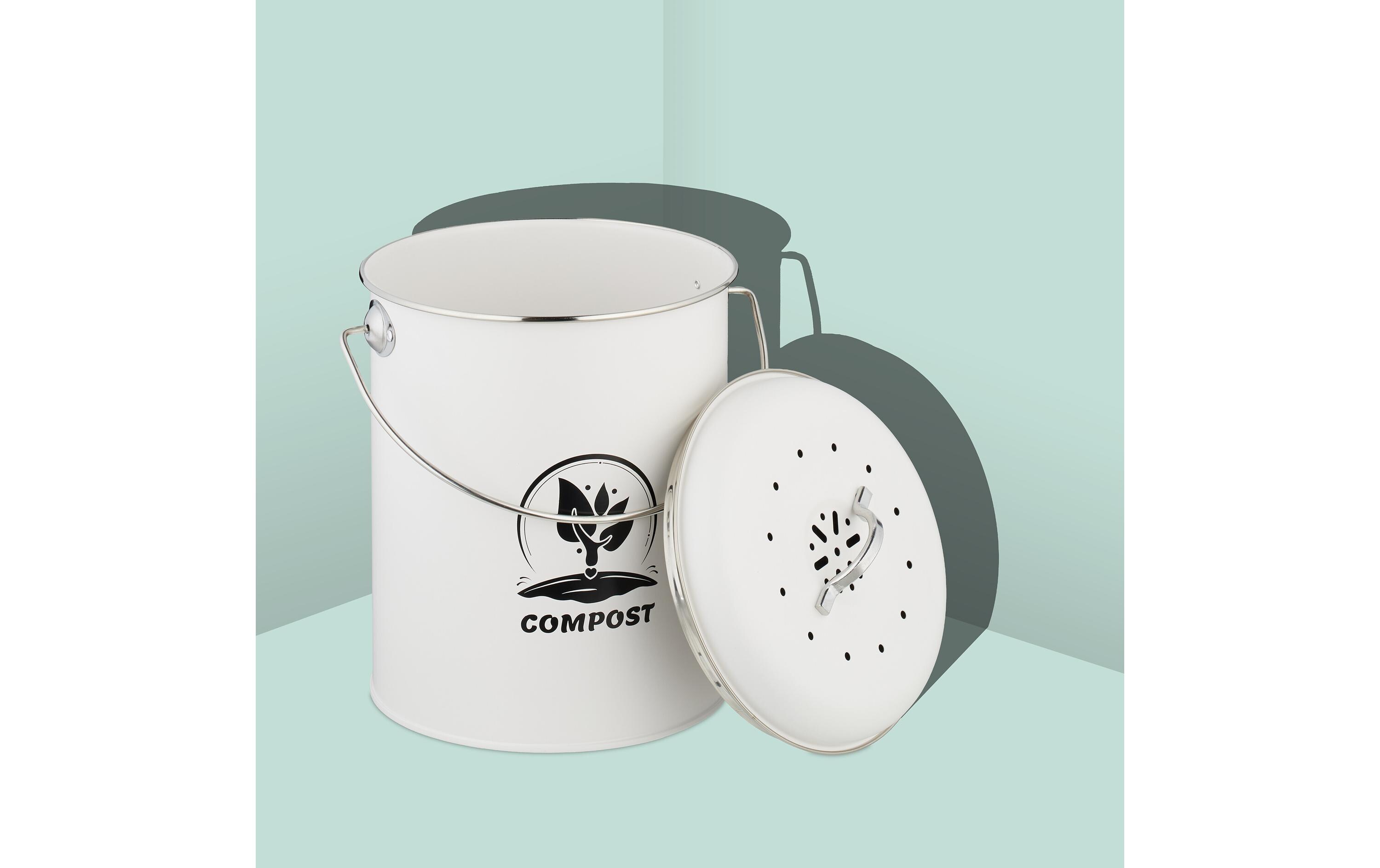 relaxdays Komposteimer mit Geruchsfilter 5.5 l, Silber/Weiss