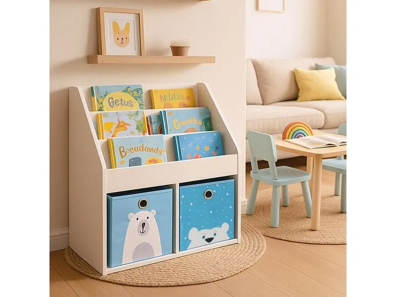 relaxdays Bücherregal für Kinder 79 x 72 x 30.5 cm Weiss/Blau