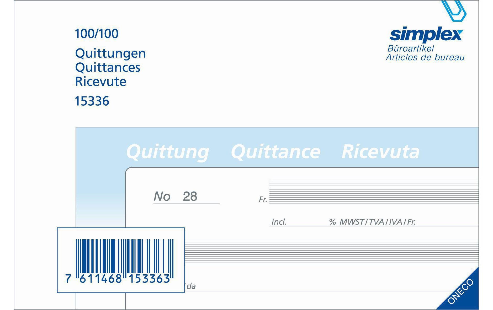 Simplex Durchschreibeblock Quittung D/F/I A6