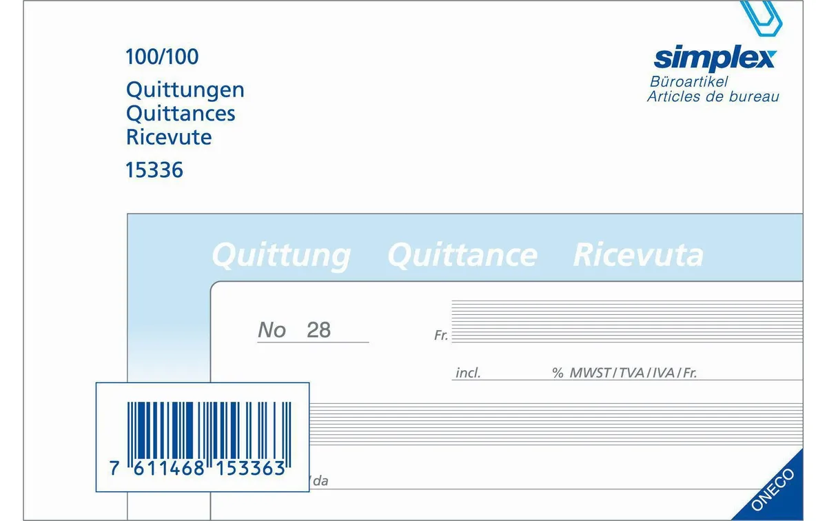 Simplex Durchschreibeblock Quittung D/F/I A6 Simplex Durchschreibeblock Quittung D/F/I A6