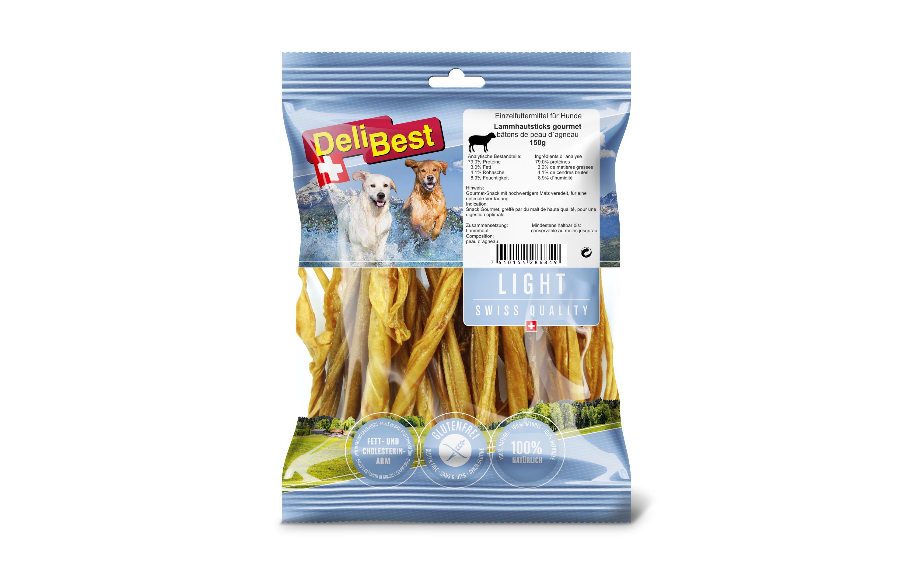 DeliBest Kausnack Light Lammhaut Sticks, 150 g DeliBest Kausnack Light Lammhaut Sticks, 150 g
