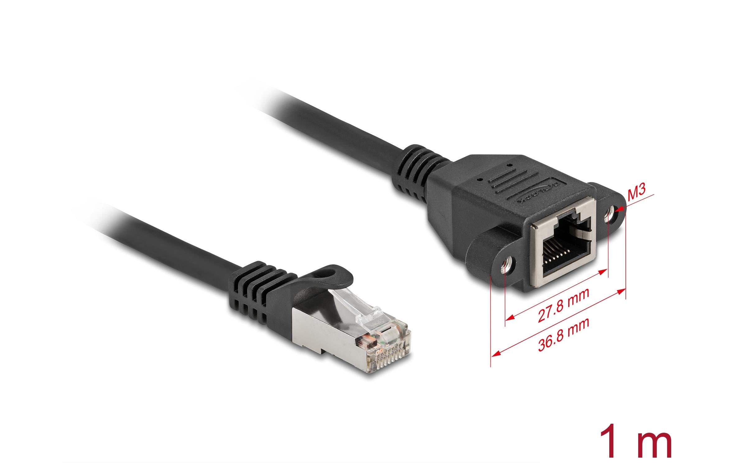 Delock Patchkabel Verlängerungskabel Cat 6A, S/FTP, 1 m, Schwarz