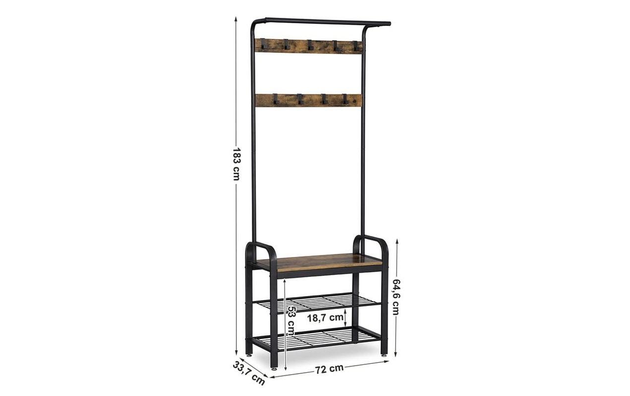 VASAGLE Garderobenständer mit Schuhablage 183 cm, Braun/Schwarz