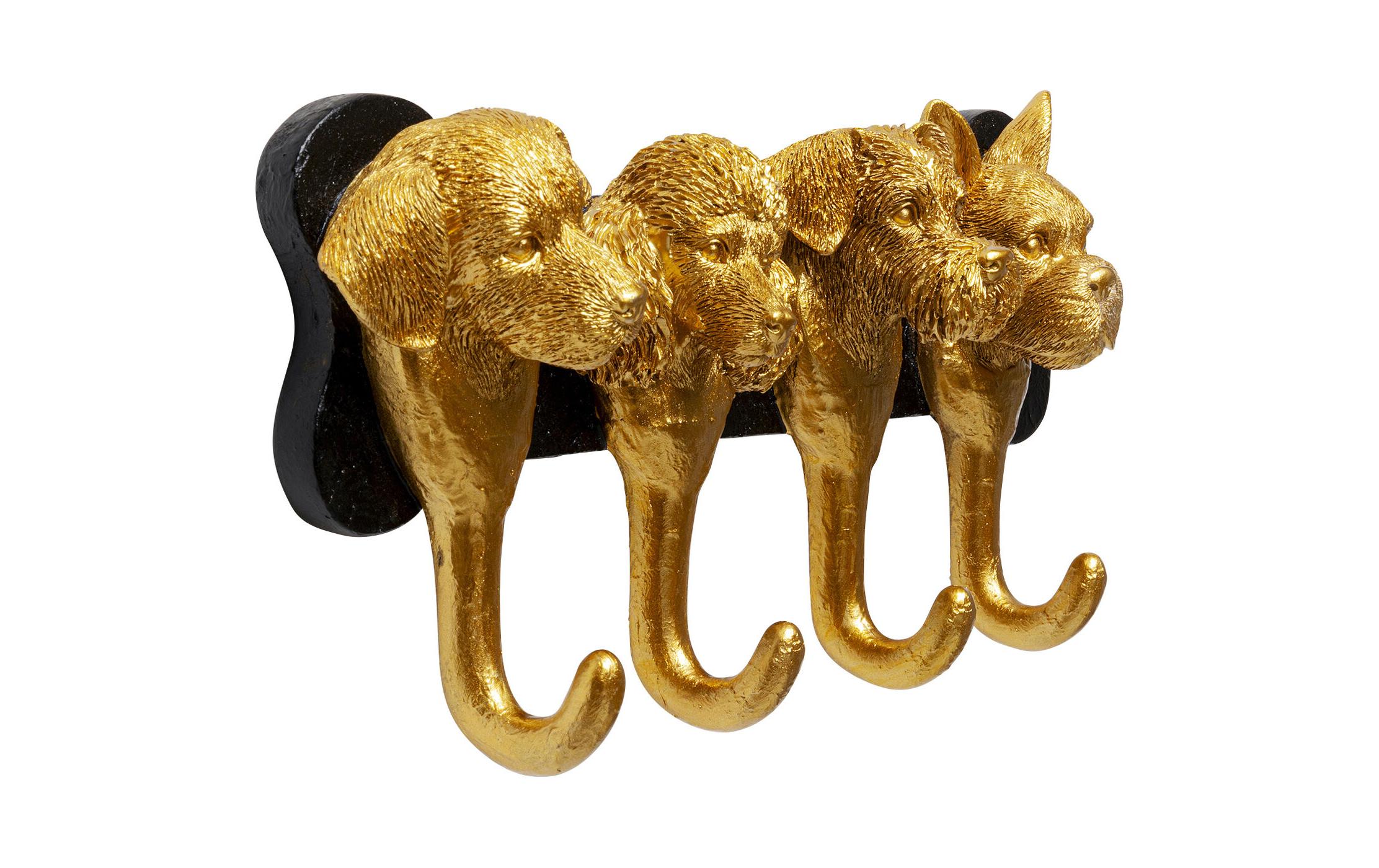 Kare Wandgarderobe Dog Family 30.5 cm x 15.5 cm, Gold/Schwarz