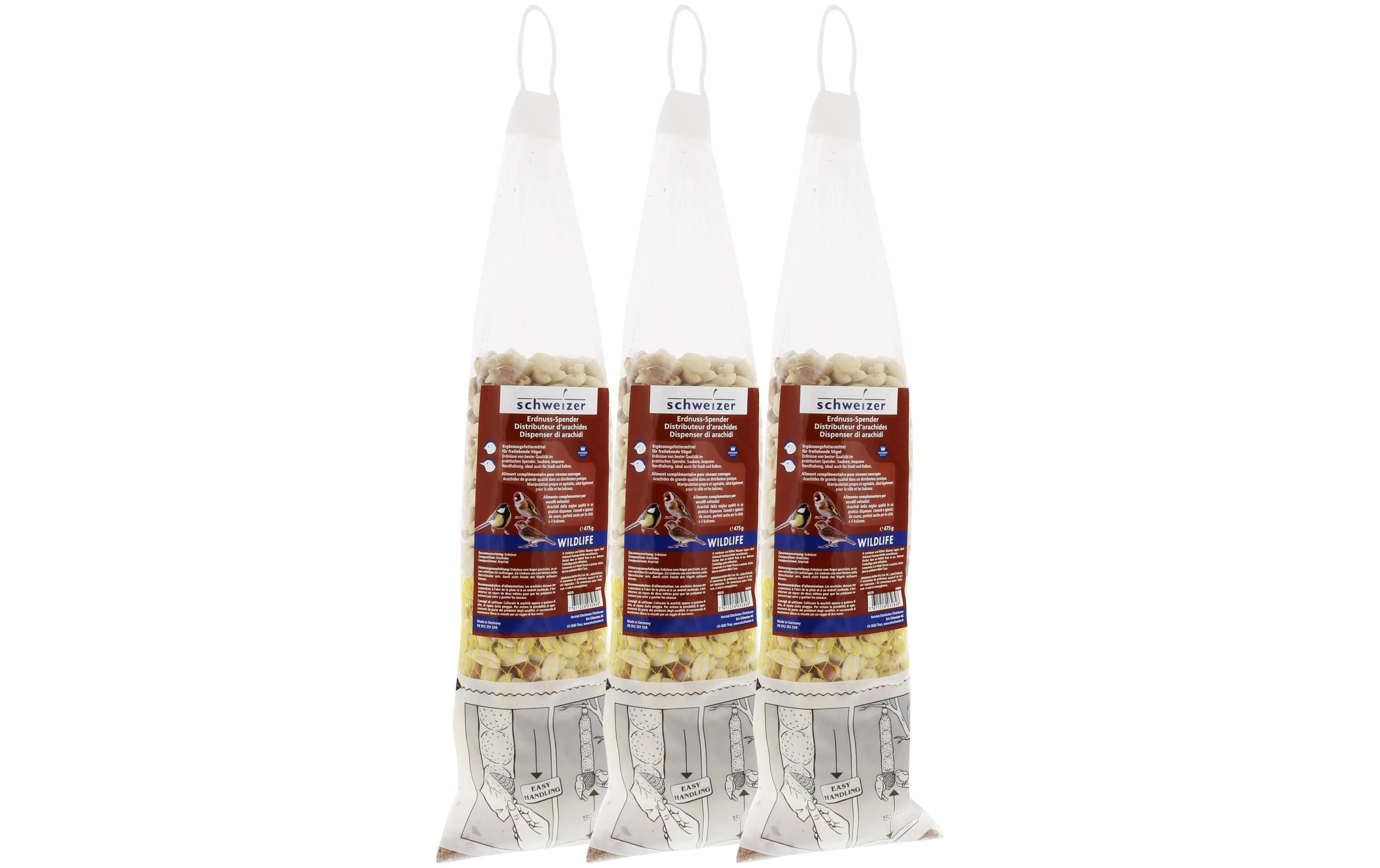 Eric Schweizer Wintervogelfutter Premium Erdnuss-Spender, 3 x 475 g