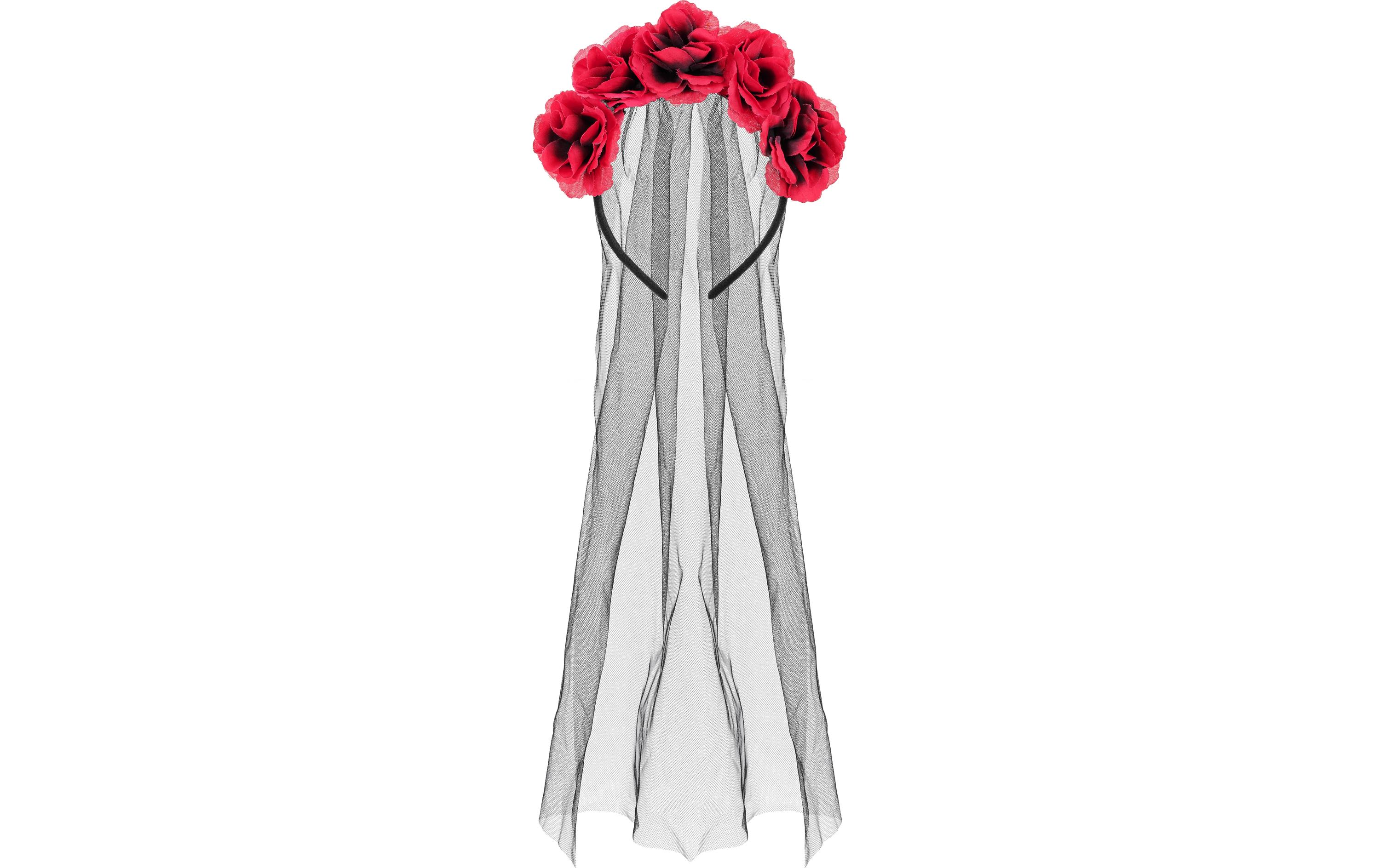 Partydeco Haarreif Rosen 17.5 x 18 cm, Rot/Schwarz