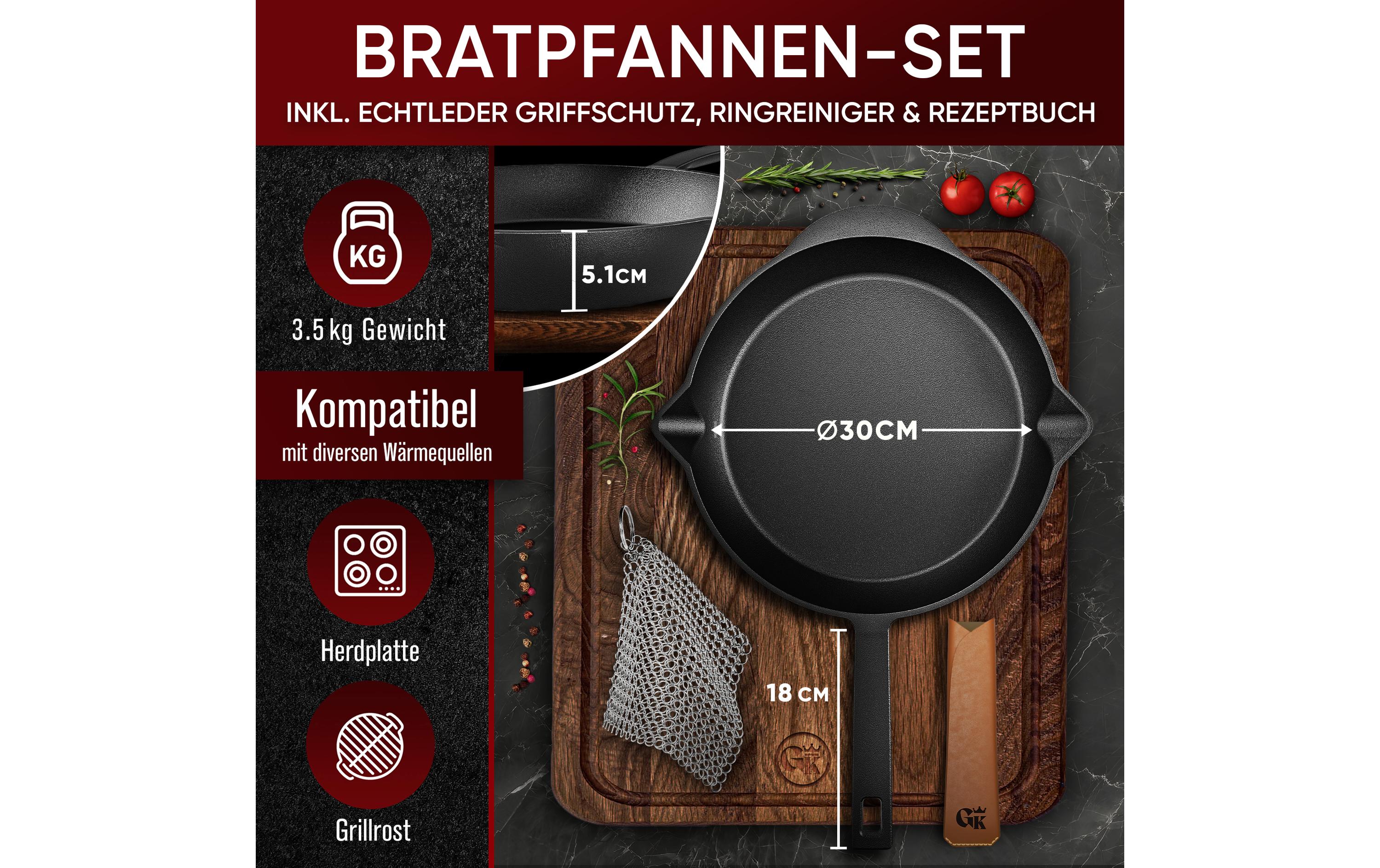 Gusskoenig Bratpfanne 30 cm mit Ledergriff, Reiniger