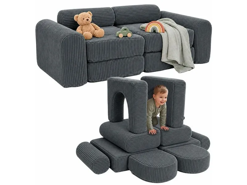 relaxdays Spielsofa Modular 10-teilig, Dunkelgrau