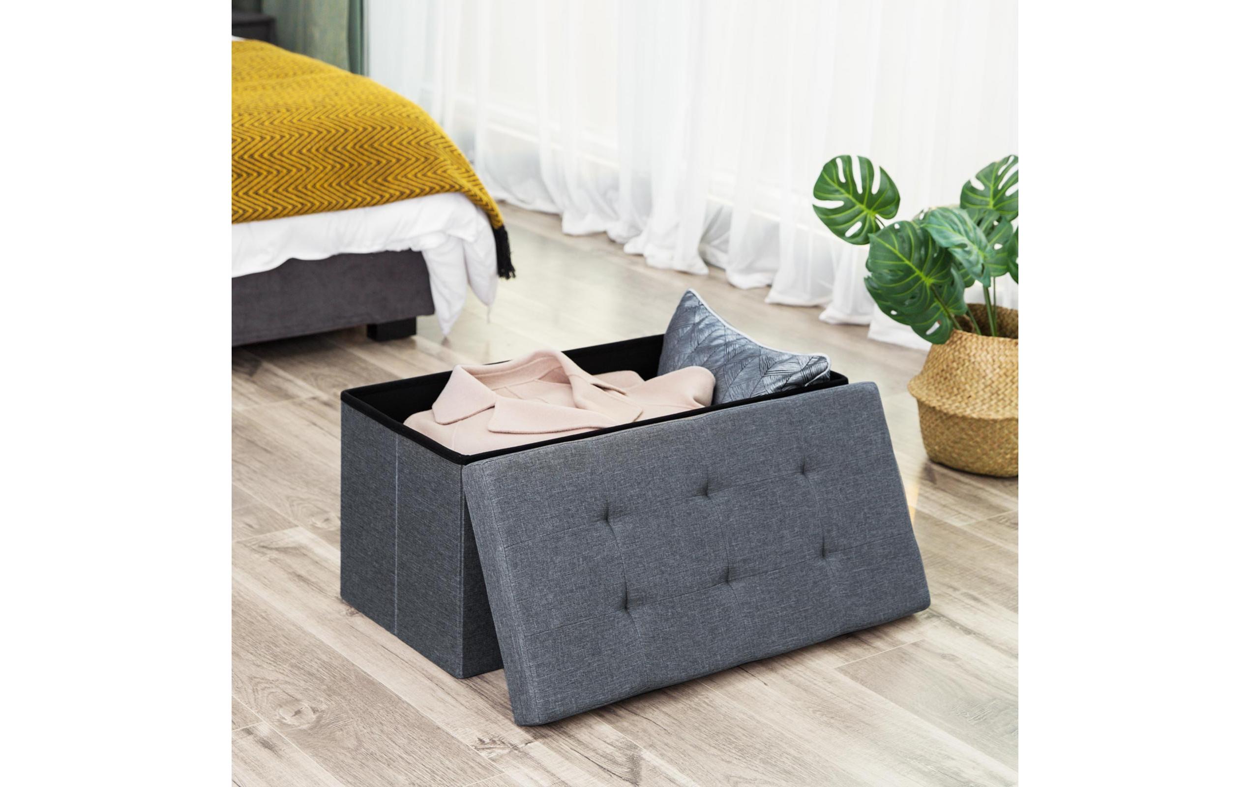 Songmics Sitztruhe Ottomane mit Stauraum 76 x 38 cm, Grau