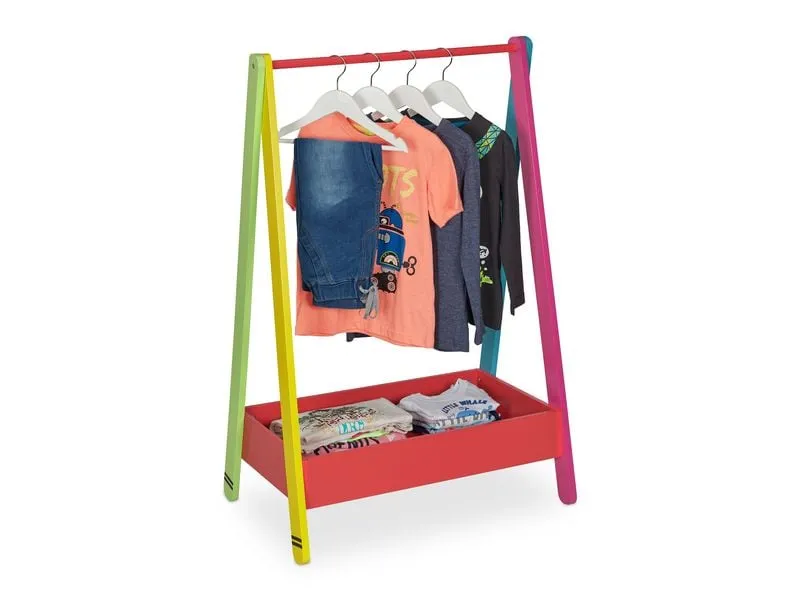 relaxdays Kleiderständer für Kinder 64.5 x 99 cm, Gelb/Grün/Rot