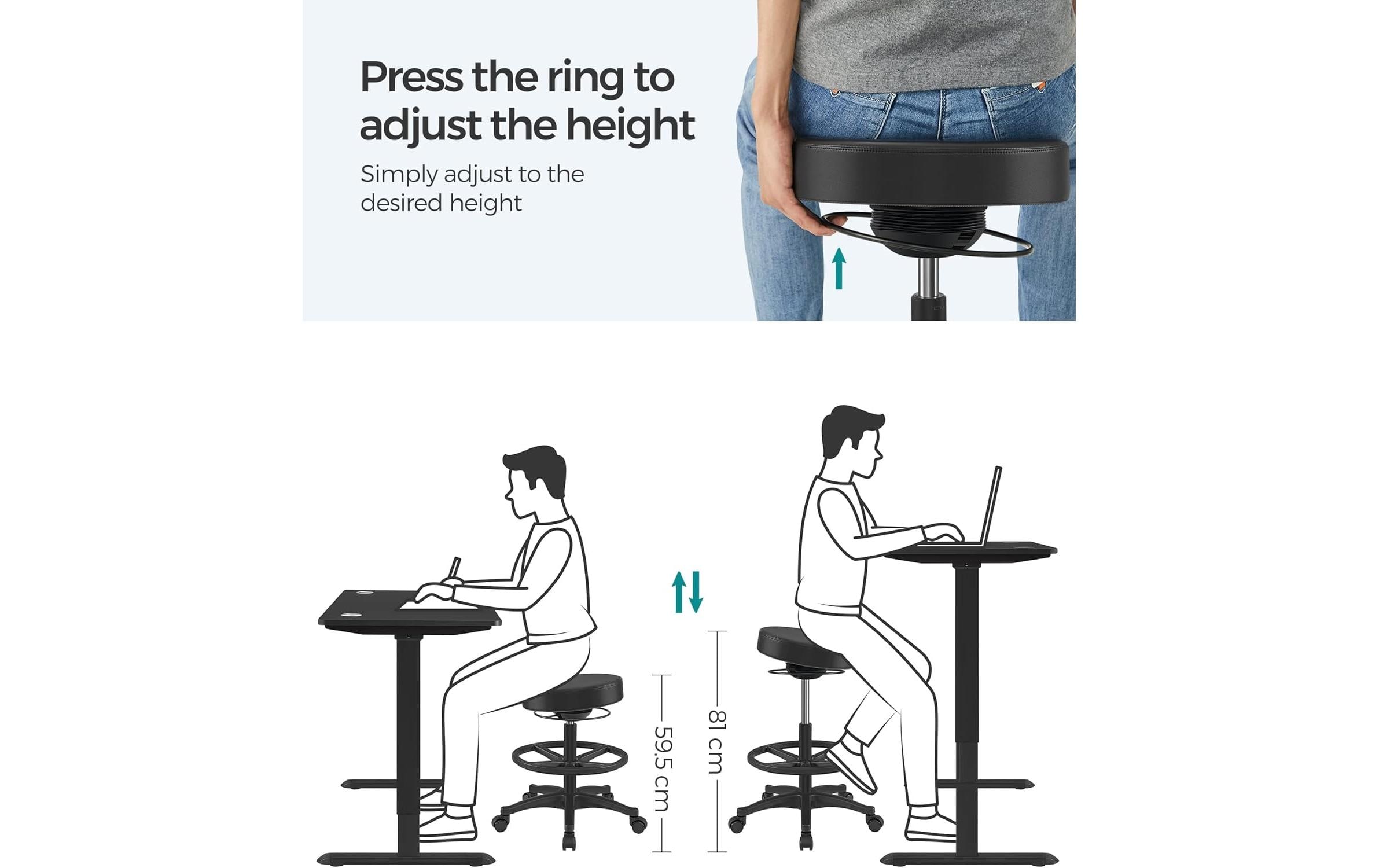 Songmics Hochsitz-Arbeitshocker Schwarz, 81 cm