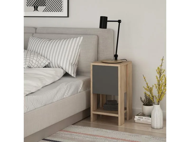 Woody Fashion Nachttisch Ema 30 x 55 x 30 cm, Anthrazit/Nature