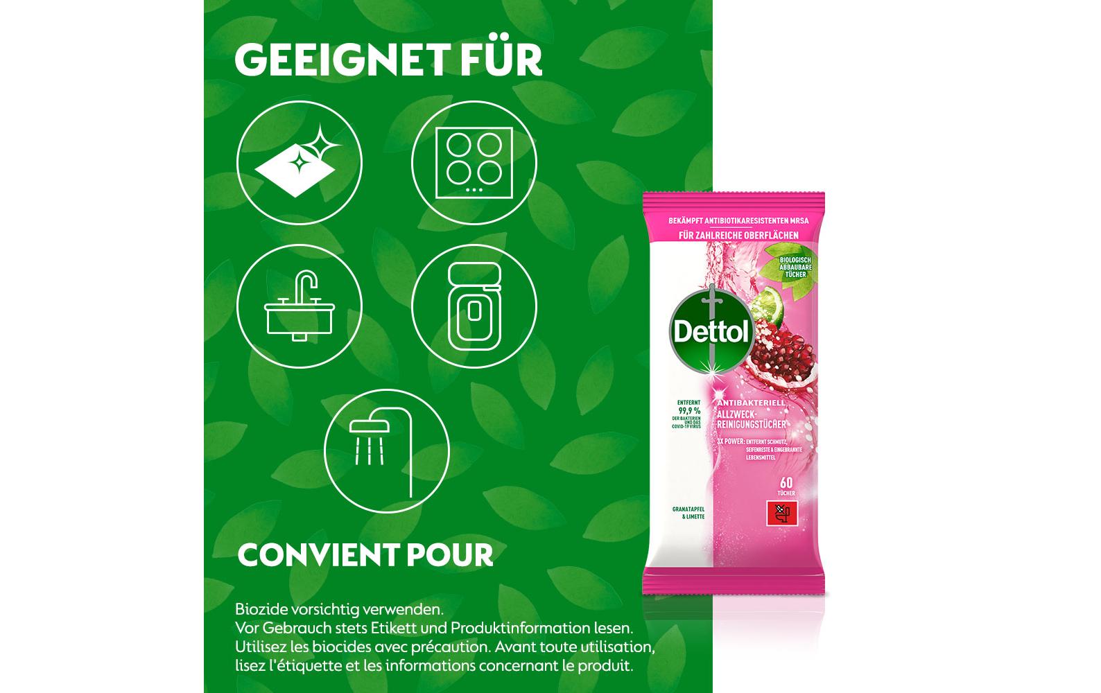 Dettol Allzweck-Reinigungstücher Granatapfel & Limette 60 Stück Dettol Allzweck-Reinigungstücher Granatapfel & Limette 60 Stück