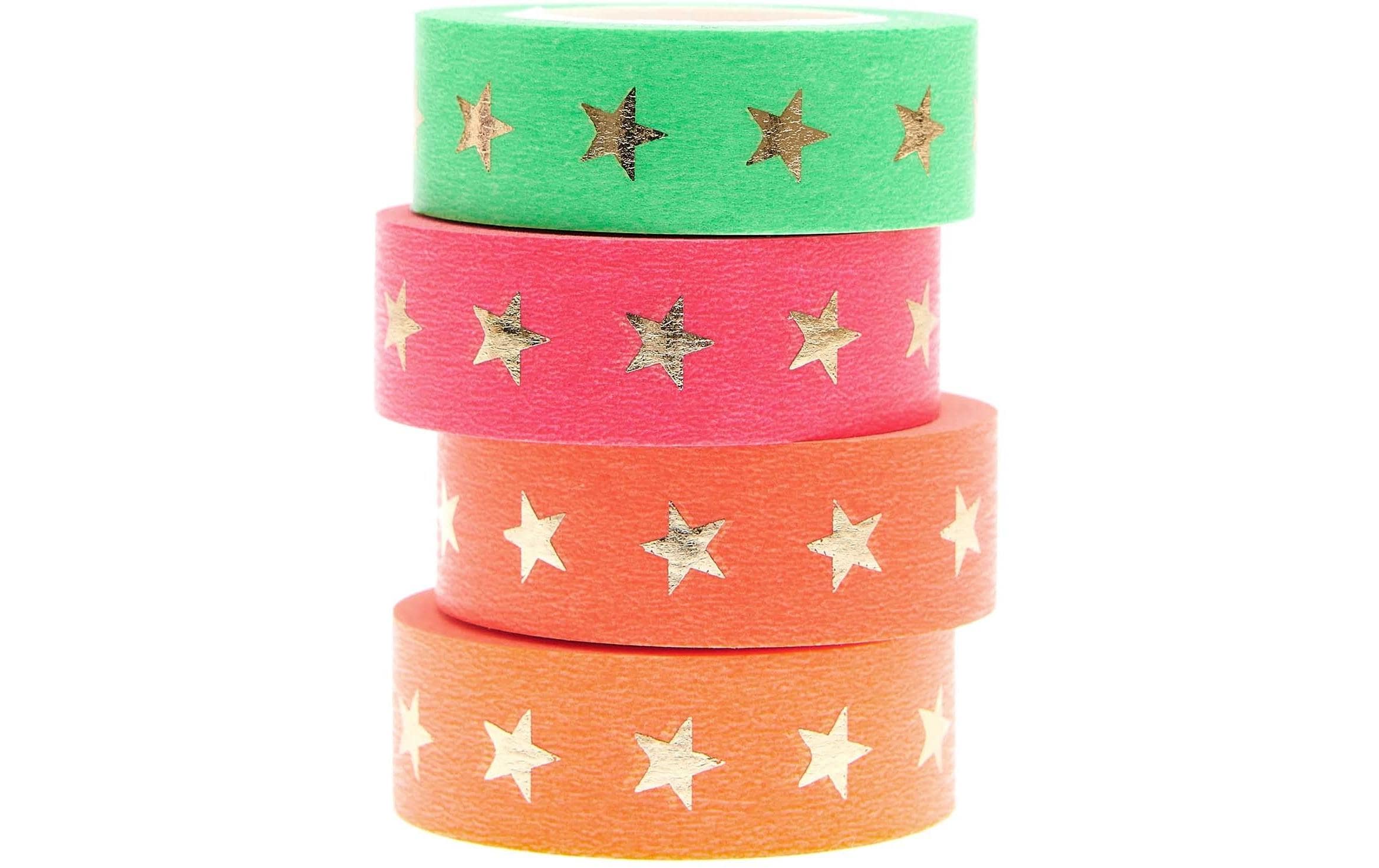 Rico Design Washi Tape Sterne 4 Stück, Neonfarben, 10 m
