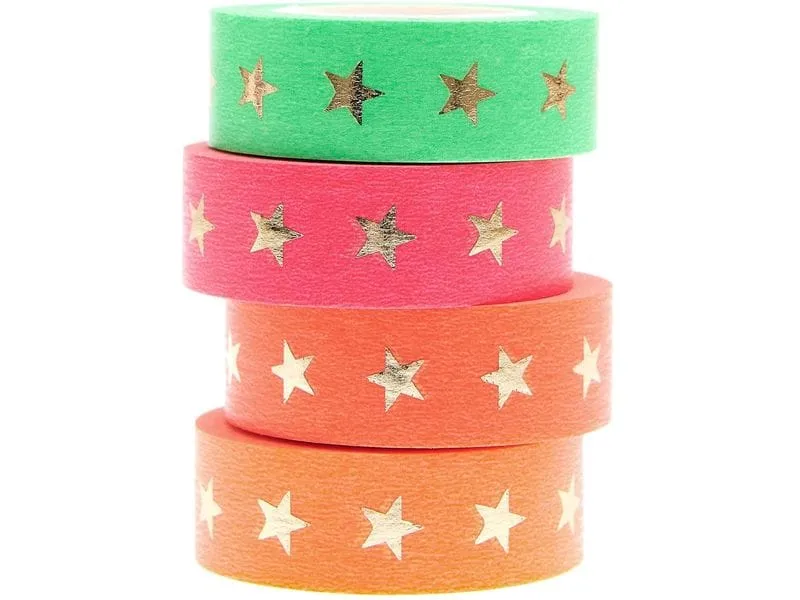 Rico Design Washi Tape Sterne 4 Stück, Neonfarben, 10 m Rico Design Washi Tape Sterne 4 Stück, Neonfarben, 10 m