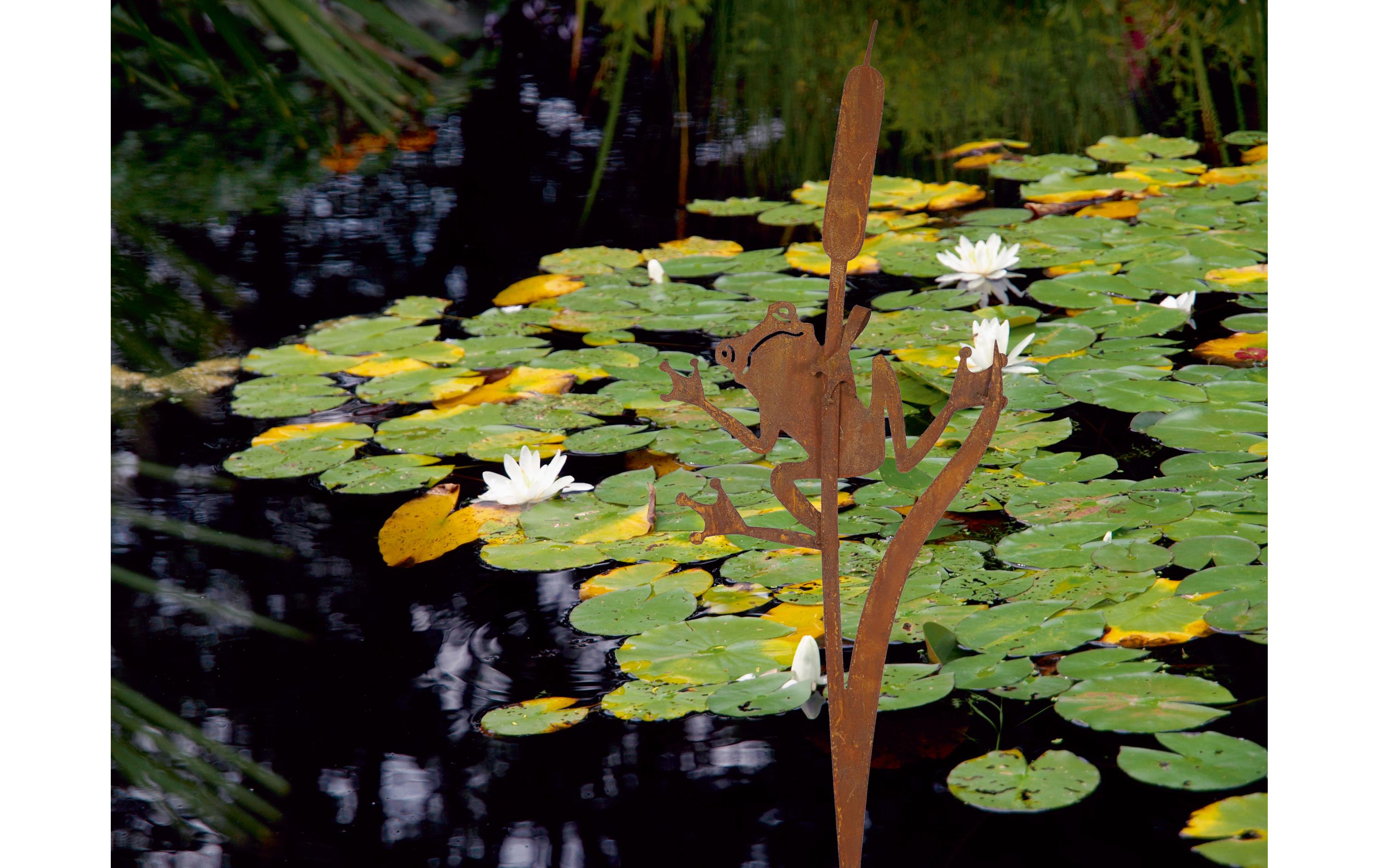 Ambiance Gartenstecker Frosch an Schilfkolben, 90 cm