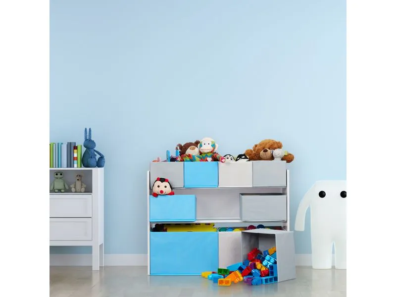 relaxdays Kinderregal, 9 Stoffboxen, Weiss / Grau / Hellblau relaxdays Kinderregal, 9 Stoffboxen, Weiss / Grau / Hellblau