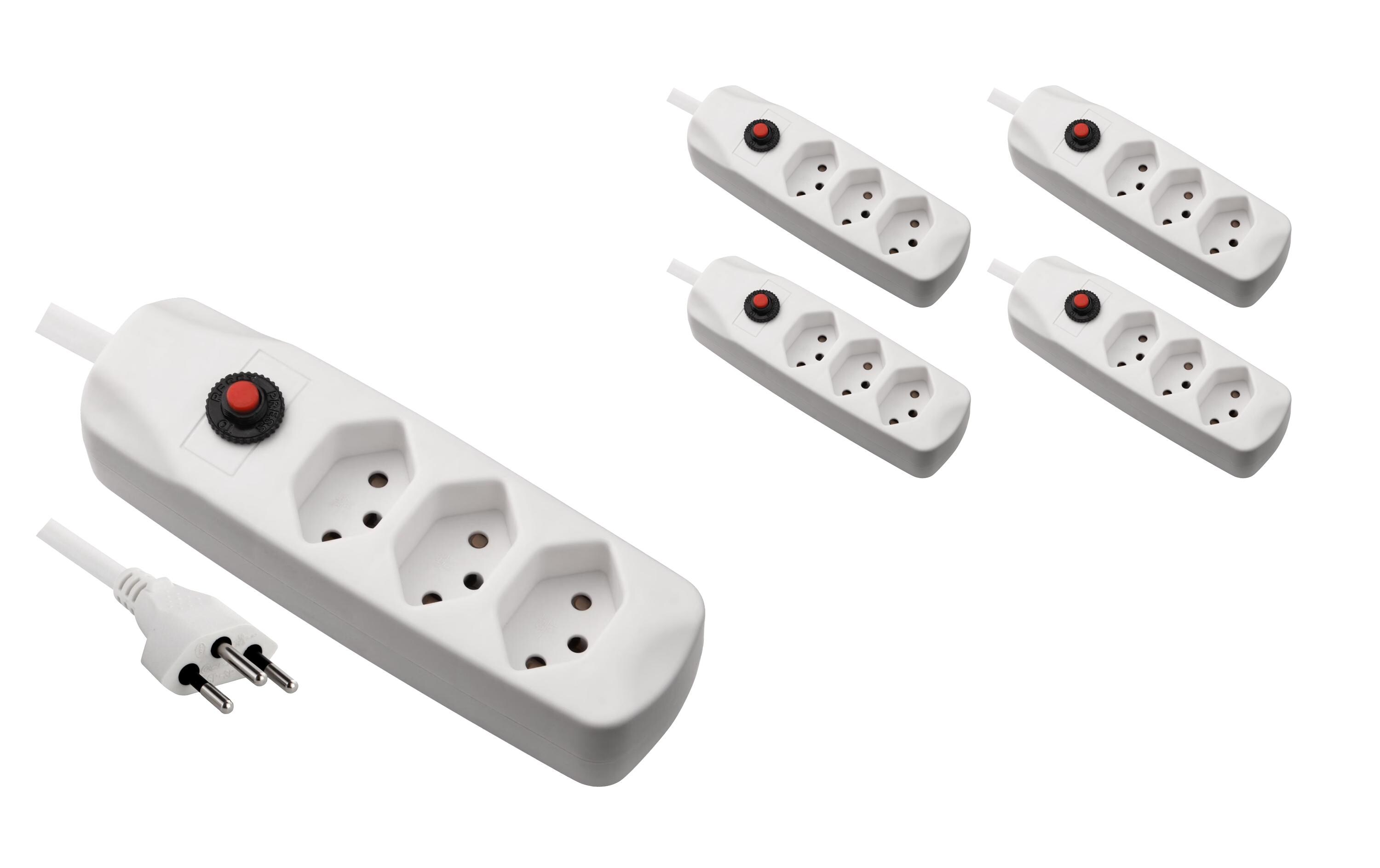 FURBER.power Steckdosenleiste mit Überlastschutz 3x T13, 5 Stück, Weiss