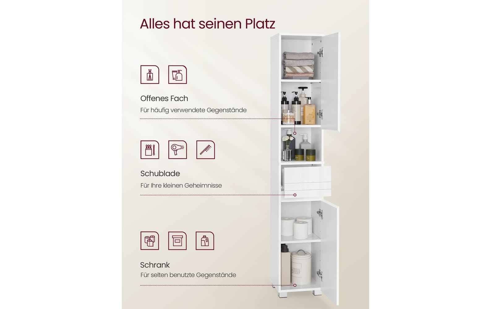 VASAGLE Badezimmerregal 30 x 170 cm, Weiss